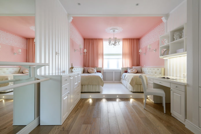 zoning a bedroom for two girls