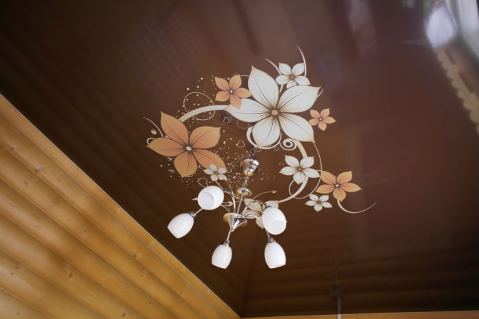 Plafond tendu marron avec impression photo
