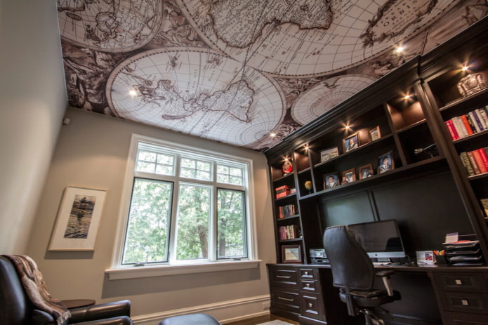 Plafond tendu marron avec impression photo