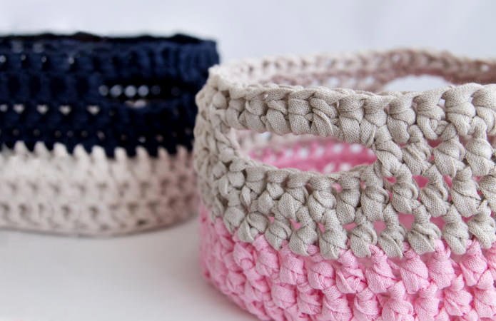 Paniers en corde de coton bicolore
