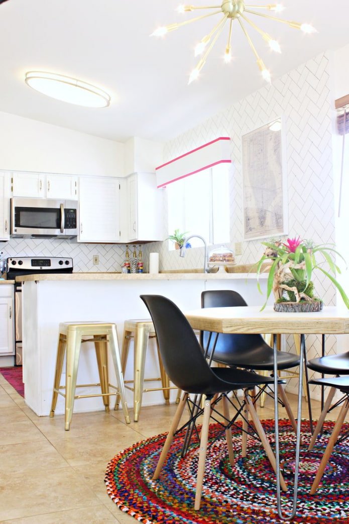 cuisine scandinave avec un tapis