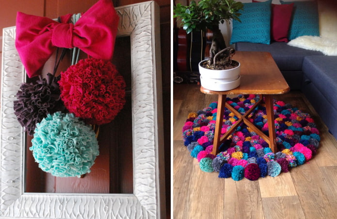 Pompons faits de vieux objets