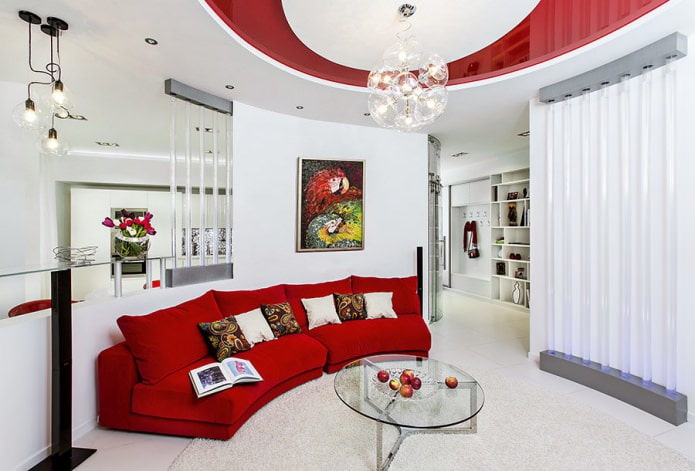 salon minimaliste avec un canapé modulable rouge