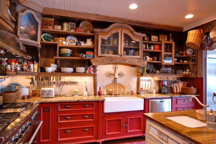 Ensemble de cuisine rouge style campagnard