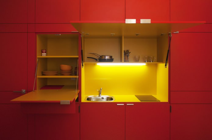 ensemble de cuisine rouge compact