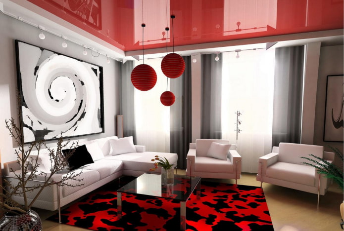 salon élégant avec un plafond à deux niveaux