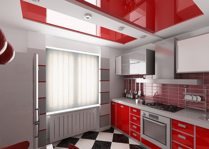 Murs gris et plafond rouge et blanc
