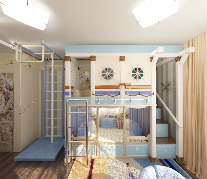 Chambre d'enfant avec espace sportif