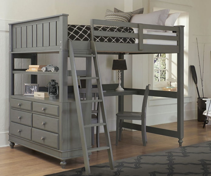 Lit gris dans la chambre d'enfant