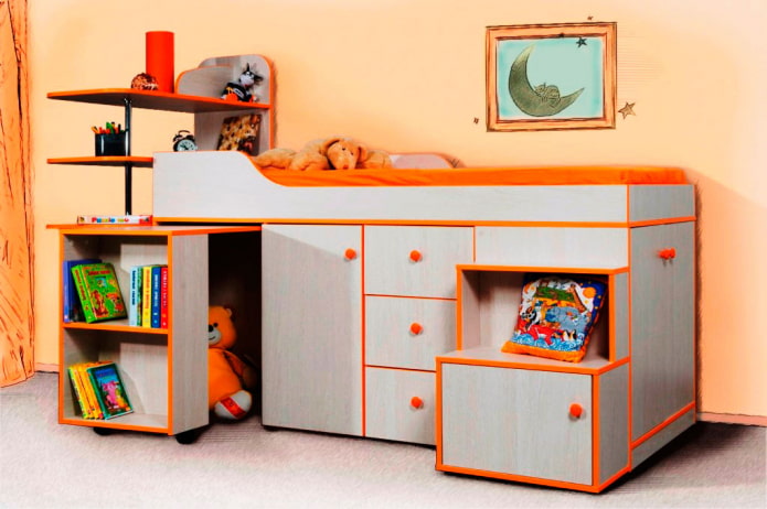 Ensemble de meubles pour enfants gris avec bordure orange