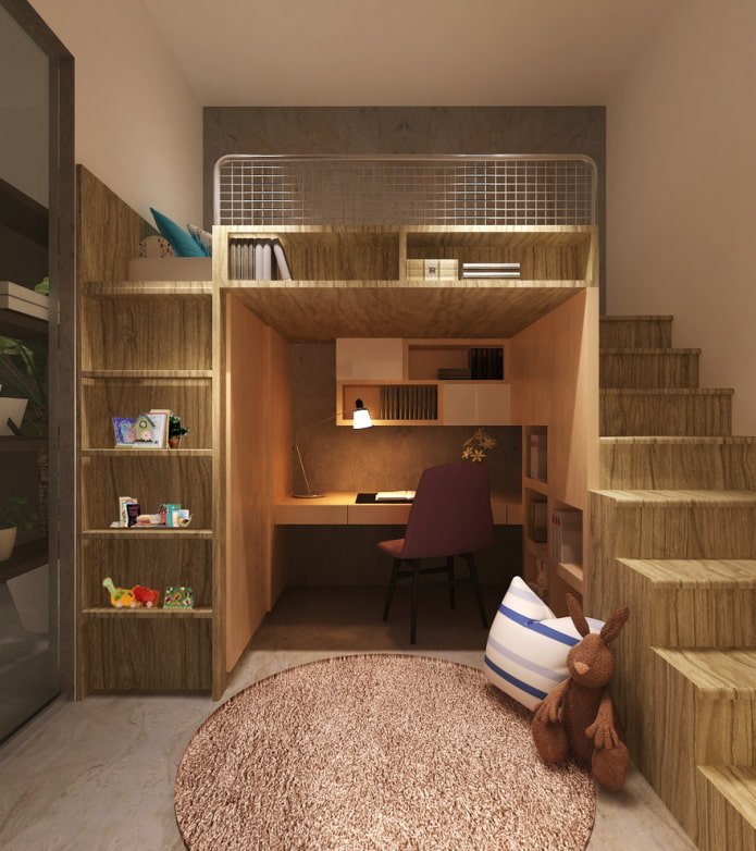 Lit au deuxième étage dans la chambre d'enfant