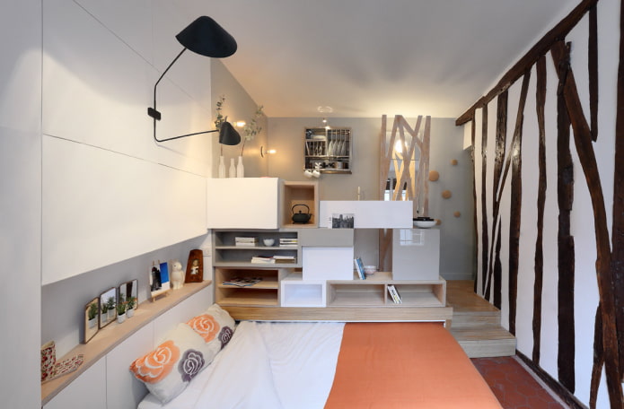 lit sur podium dans l'intérieur de la cuisine