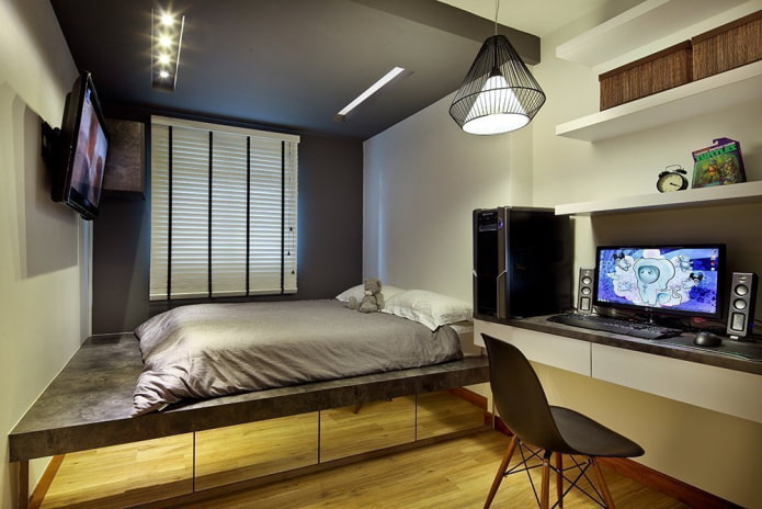 conception de lit podium à l'intérieur