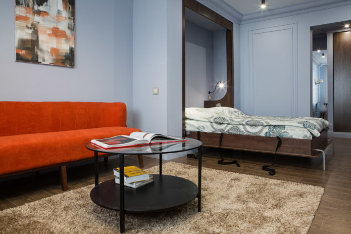 Salon avec un canapé et un lit transformable