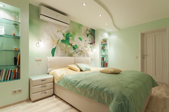Papier peint photo dans une niche avec un lit à l'intérieur