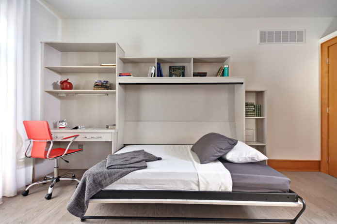 Lit armoire avec espace de travail