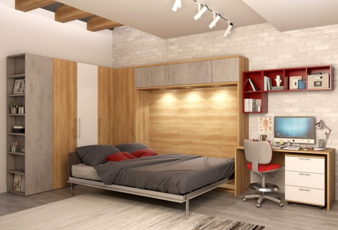 Lit armoire avec espace de travail