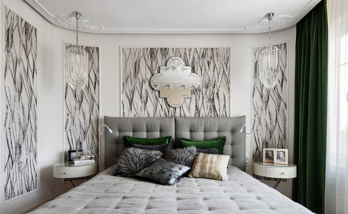 Lit avec tête de lit grise à l'intérieur