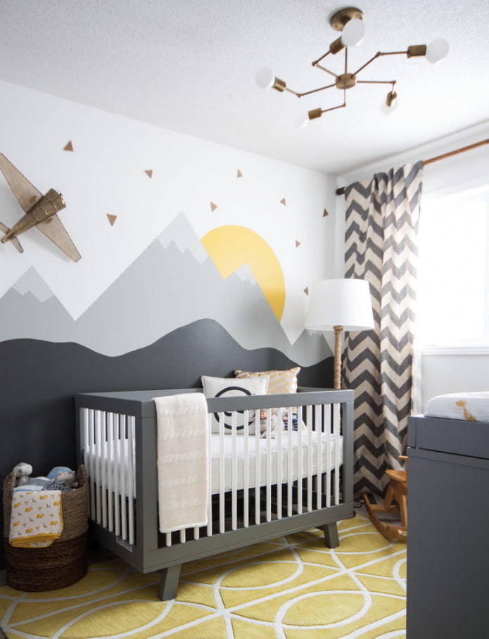 lit bébé gris