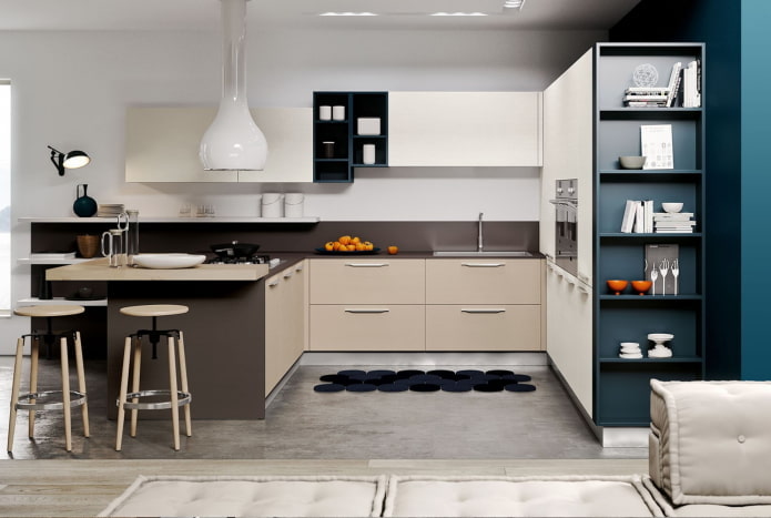 Systèmes de rangement dans une cuisine de style moderne