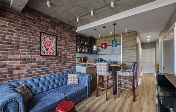 conception de la cuisine-salon de style loft