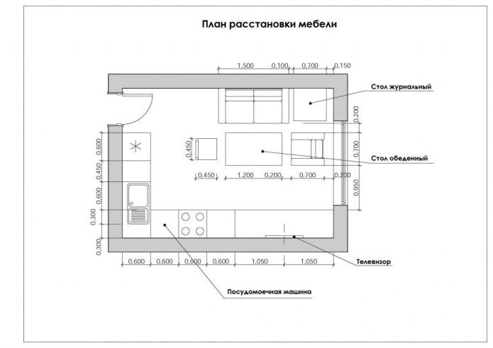 planification d'une cuisine-salon de 12 m²