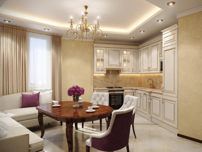 Conception de cuisine-salon de style classique