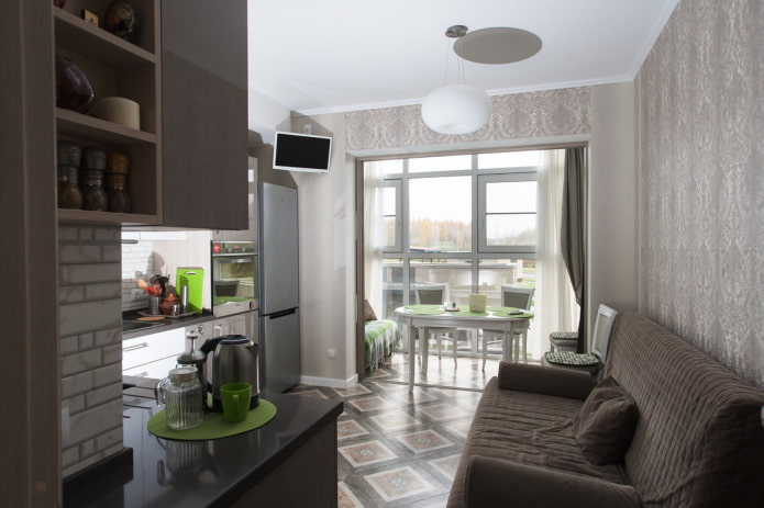 cuisine-salon 16 m² avec loggia