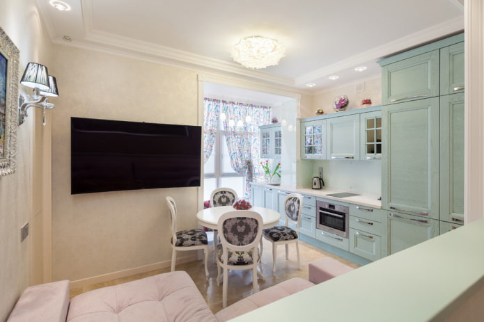 cuisine-salon 16 m² avec loggia