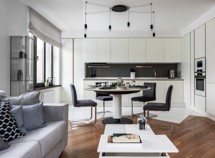 Disposition des meubles à l'intérieur de la cuisine-salon