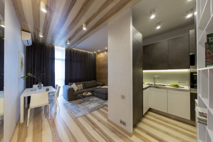 conception cuisine-salon rectangulaire