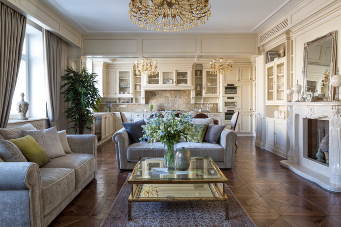 conception de cuisine-salon de style classique
