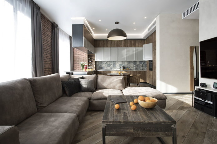 Intérieur d'une cuisine-salon de style moderne