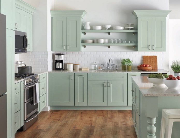 Ensemble de cuisine menthe de style classique