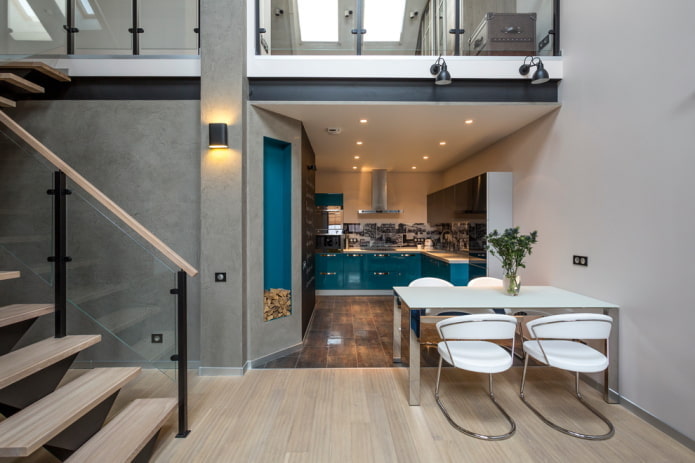 Cuisine dans une niche dans un intérieur de style moderne