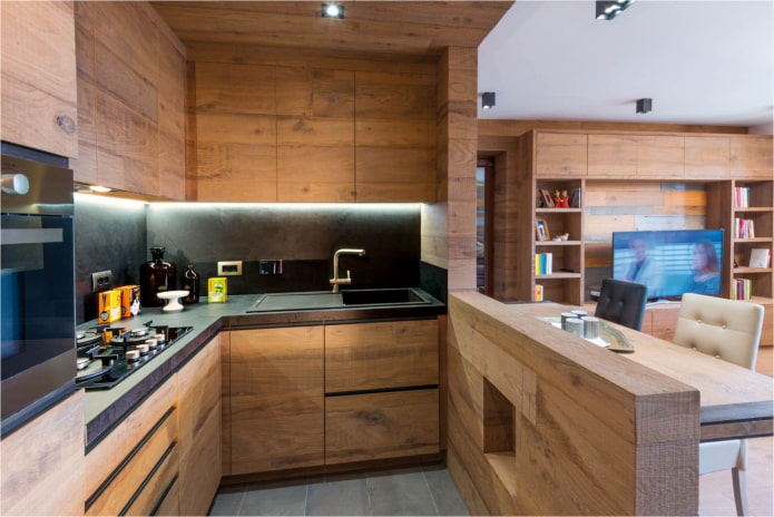 cuisine en bois dans un studio