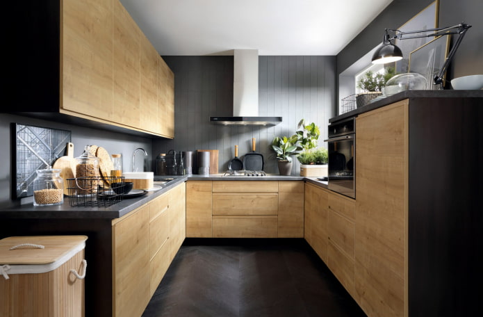 cuisine noire avec bois