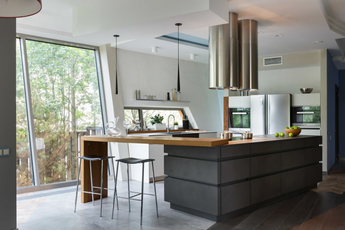 Îlot central dans une cuisine de style moderne