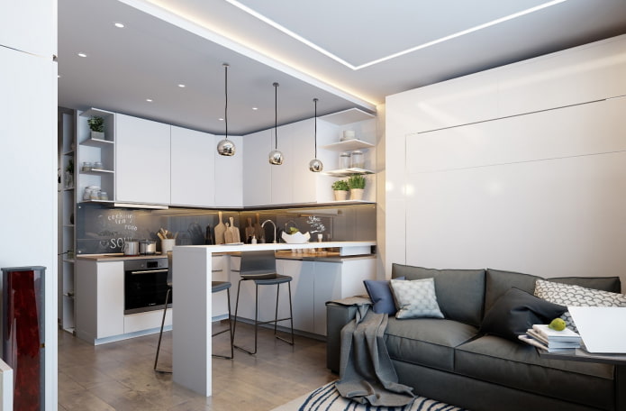 petite cuisine combinée avec un salon