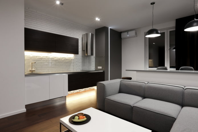Intérieur avec coin cuisine sur le côté