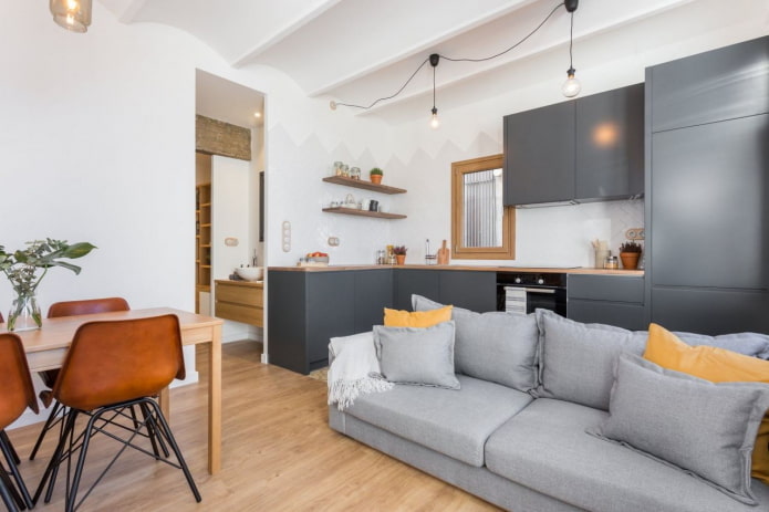 conception d'une cuisine grise pour studio