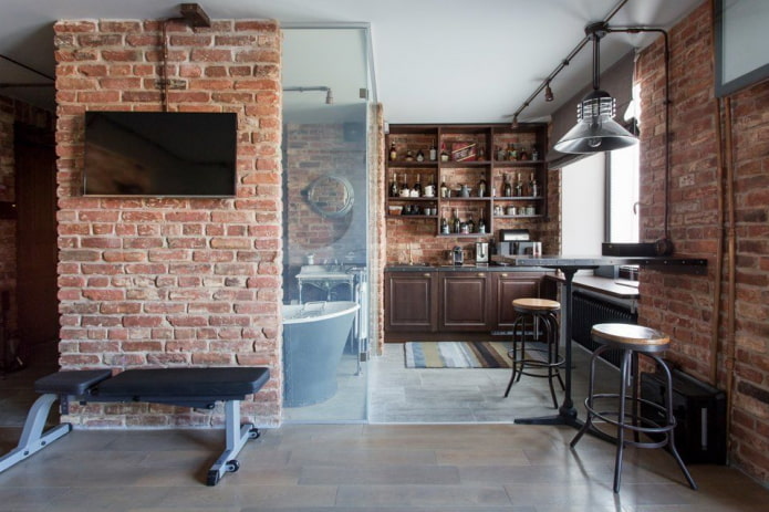 Aménagement intérieur d'une cuisine-studio de style loft