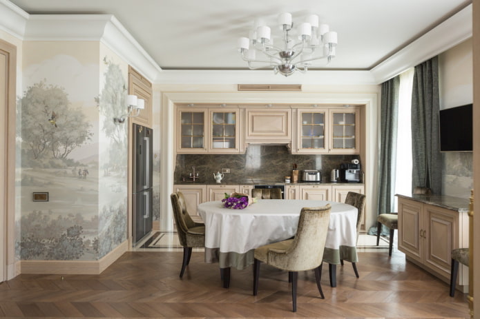 Finition du sol à l'intérieur d'une cuisine classique