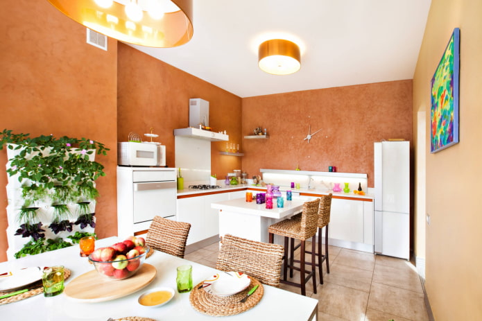 Cuisine blanche et terre cuite