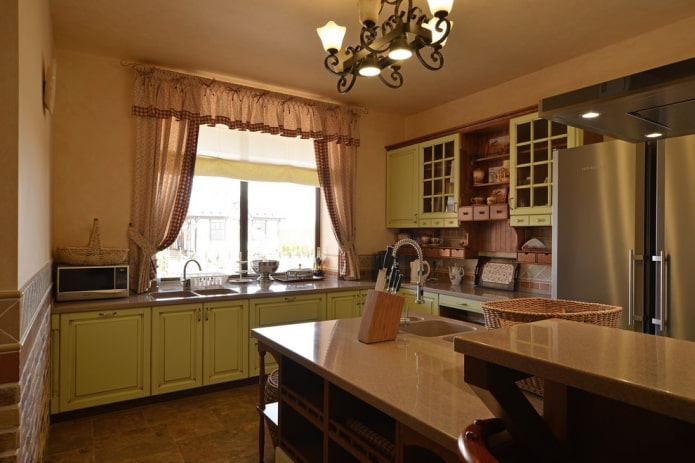 Textiles dans une cuisine de style rustique