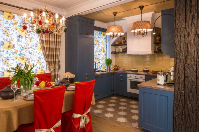 Décoration et éclairage de cuisine dans un style rustique