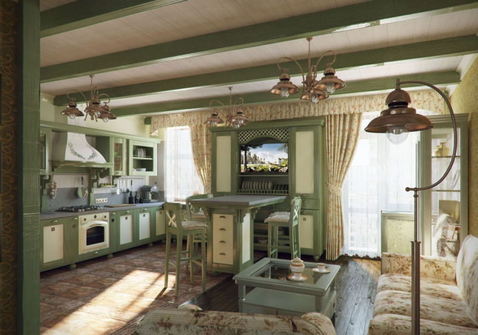Cuisine-salon de style campagnard