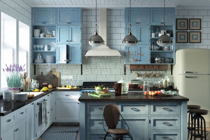Style provençal dans une cuisine bleue