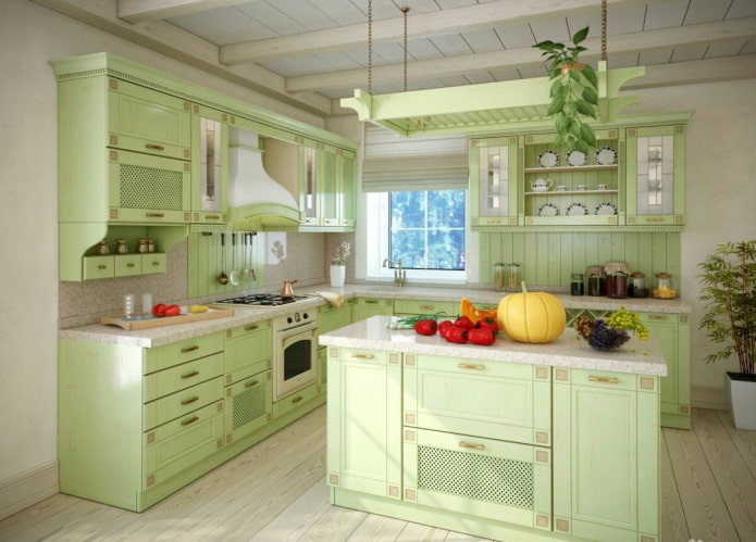 Style provençal dans l'intérieur d'une cuisine verte