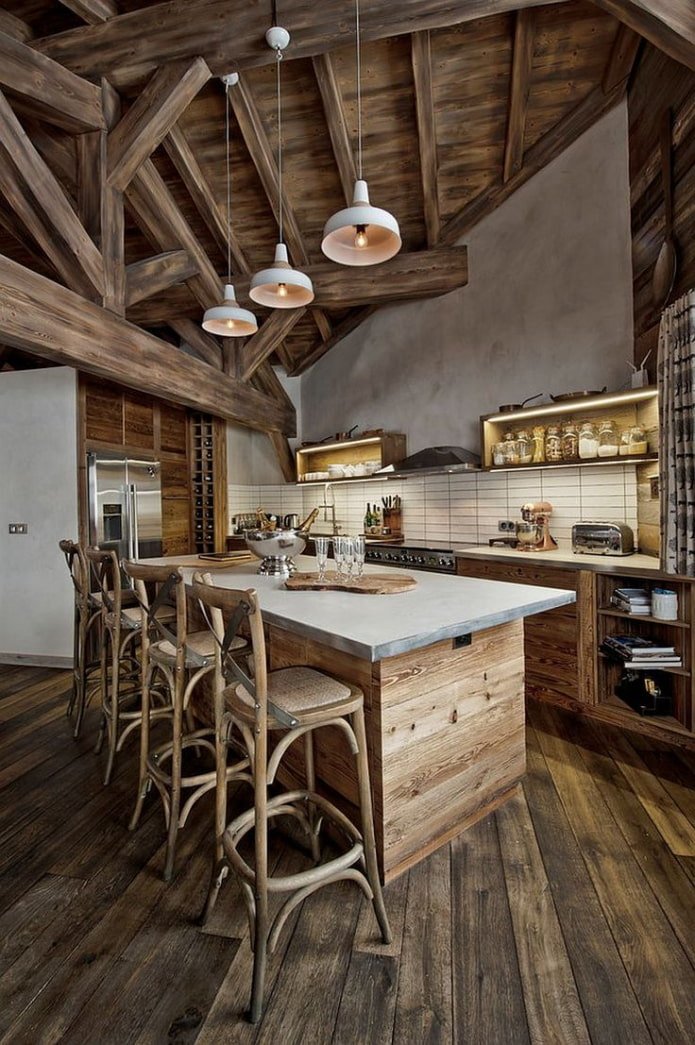 Cuisine avec îlot central dans une maison privée